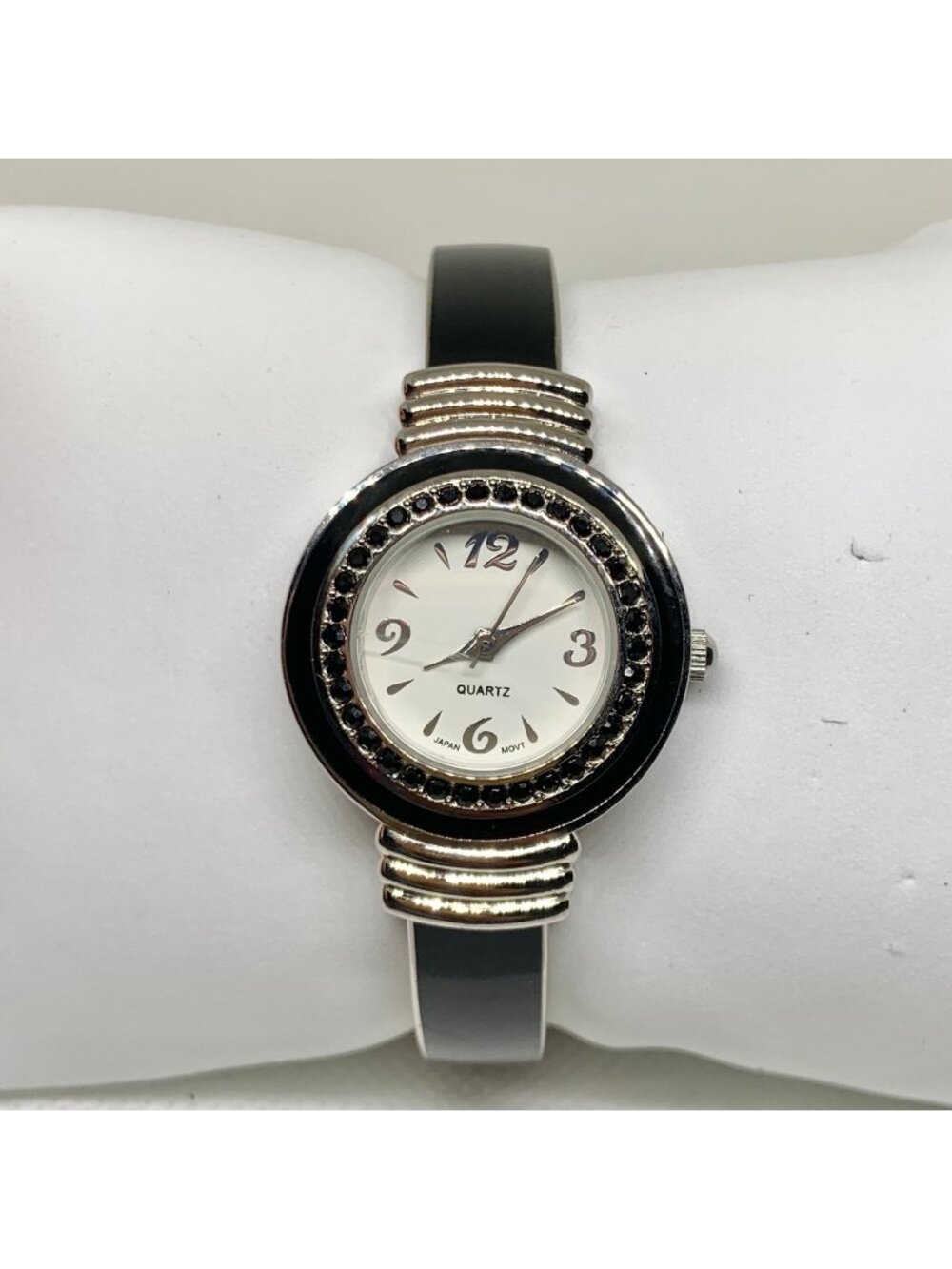 Women’s cuff bracelet Quartz analog watch two tone rhinestone 27mm running